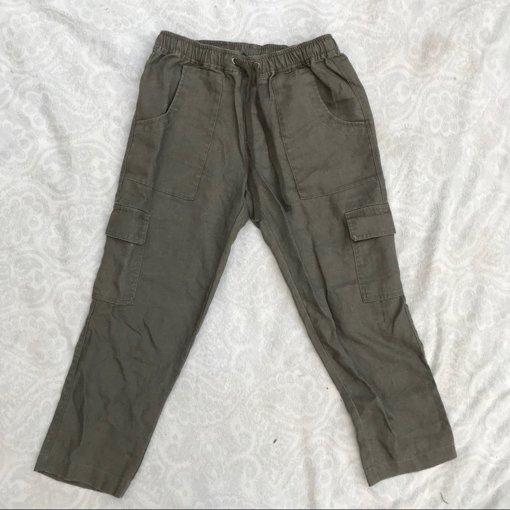 Cropped Linen Army Green Joggers